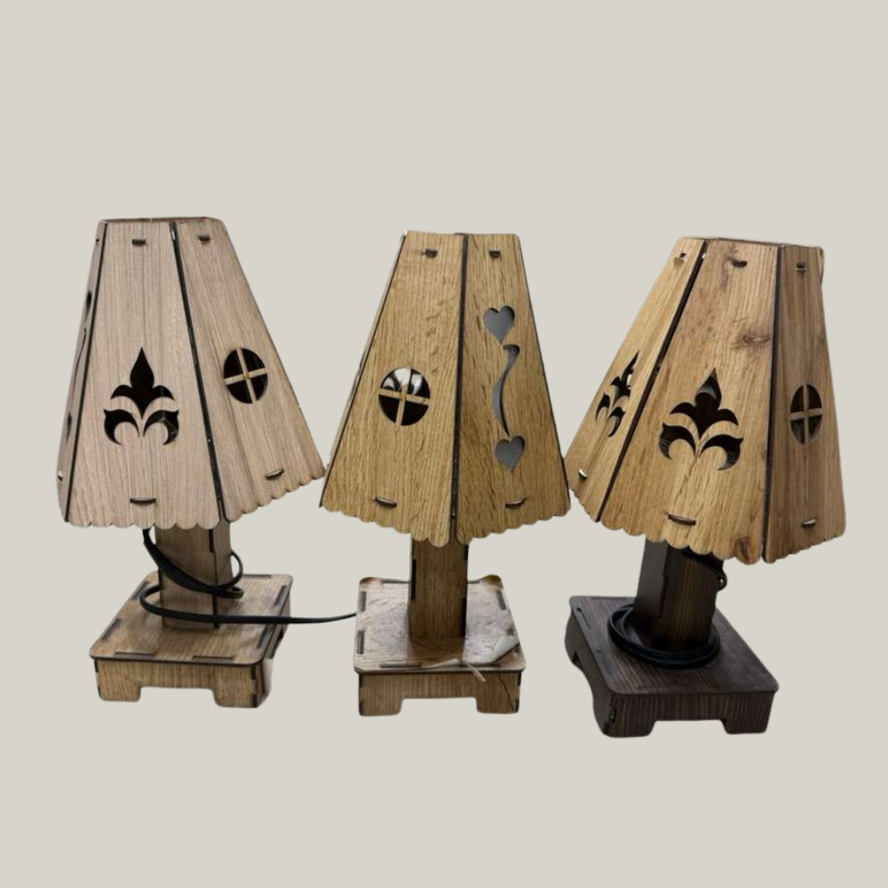 Wooden Fleur-de-lis Lamp with Heart Cutouts - Image 2