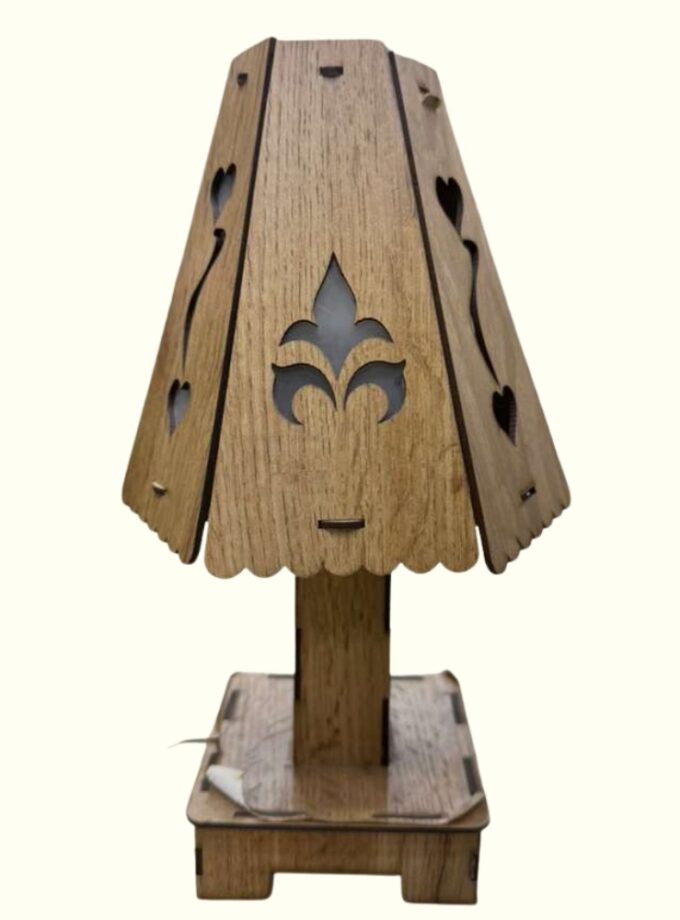 Wooden Lamp with Fleur-de-Lis Design